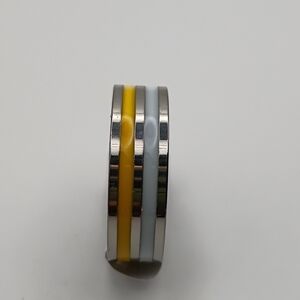 Mens Stainless Steel Silver,Yellow,And White Fashion Ring Band Size 6